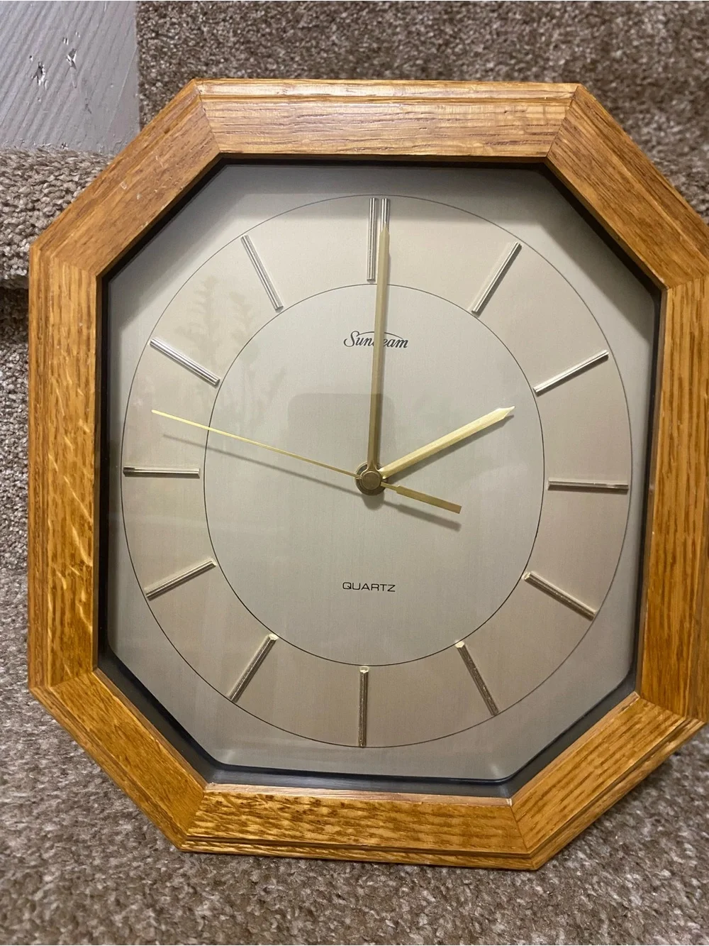 Vintage Sunbeam Quartz Wall Clock - Octagon Wood Frame Model 882-627 MCM Retro